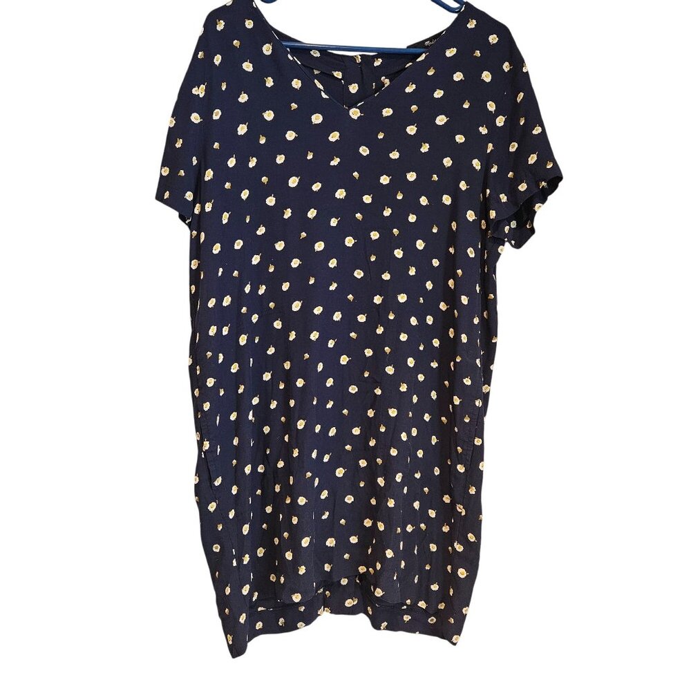 Madwell Woman Size L Shift Buttons Down the Back V Neck Mini Floral Print Pocket